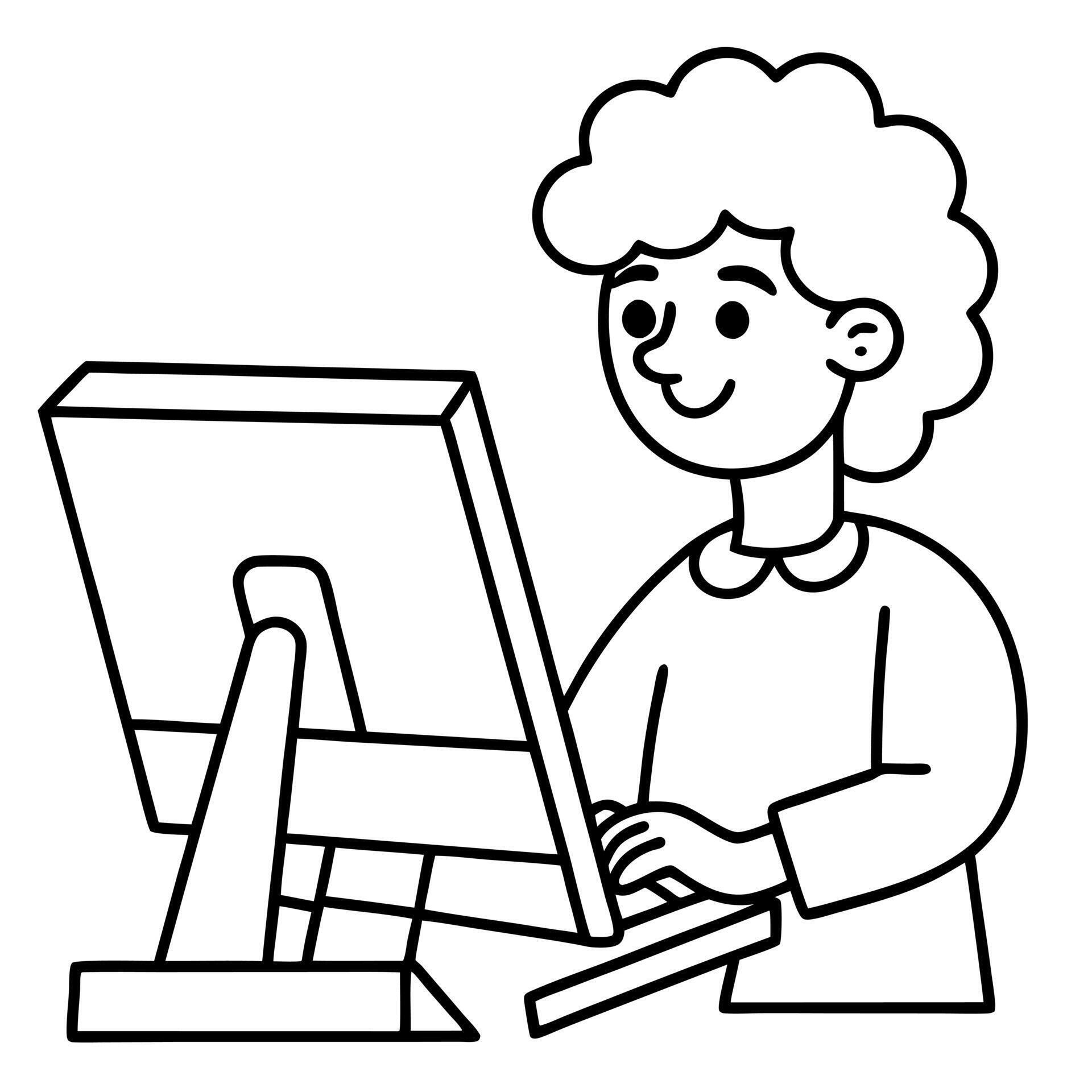 an animator drawing characters on a computer, illustration line art