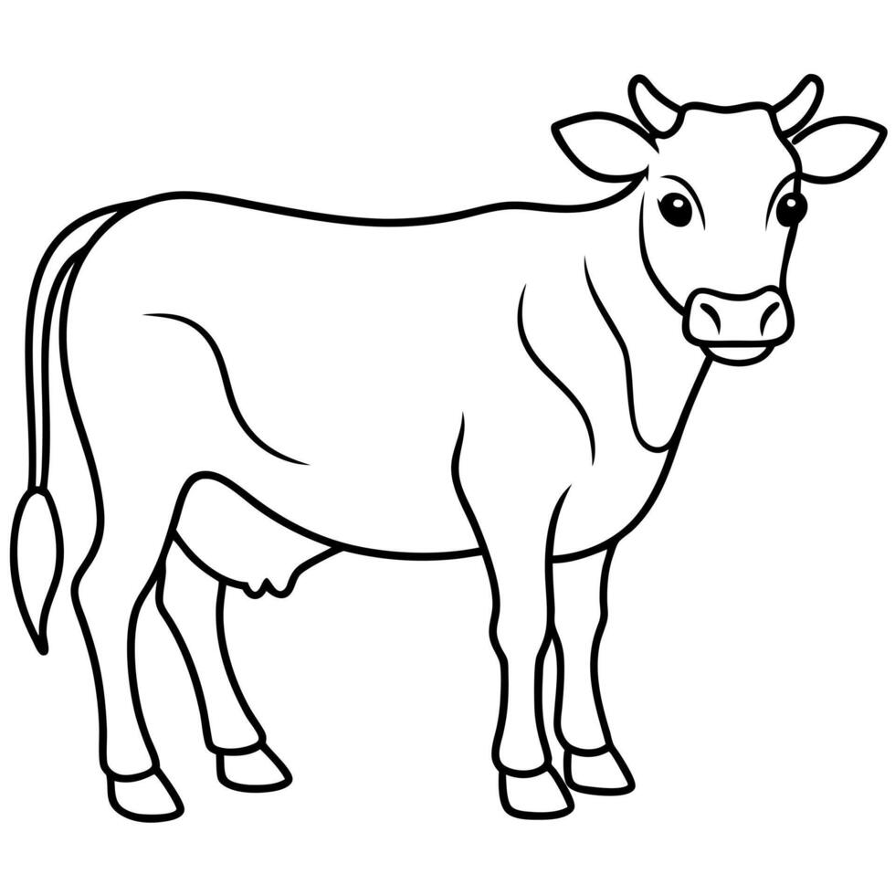 illustration of a hand drawn coloring book page featuring a cow, illustration line vector