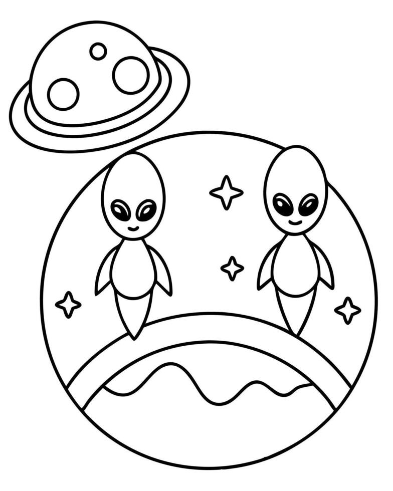 aliens on planet, illustration line art vector