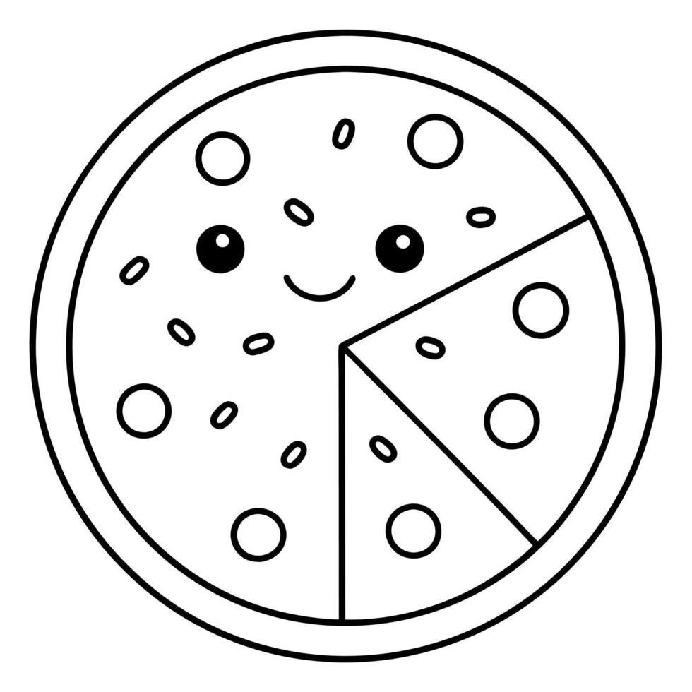 a cute pizza with a variety of toppings, including cute slices and crust, illustration line vector