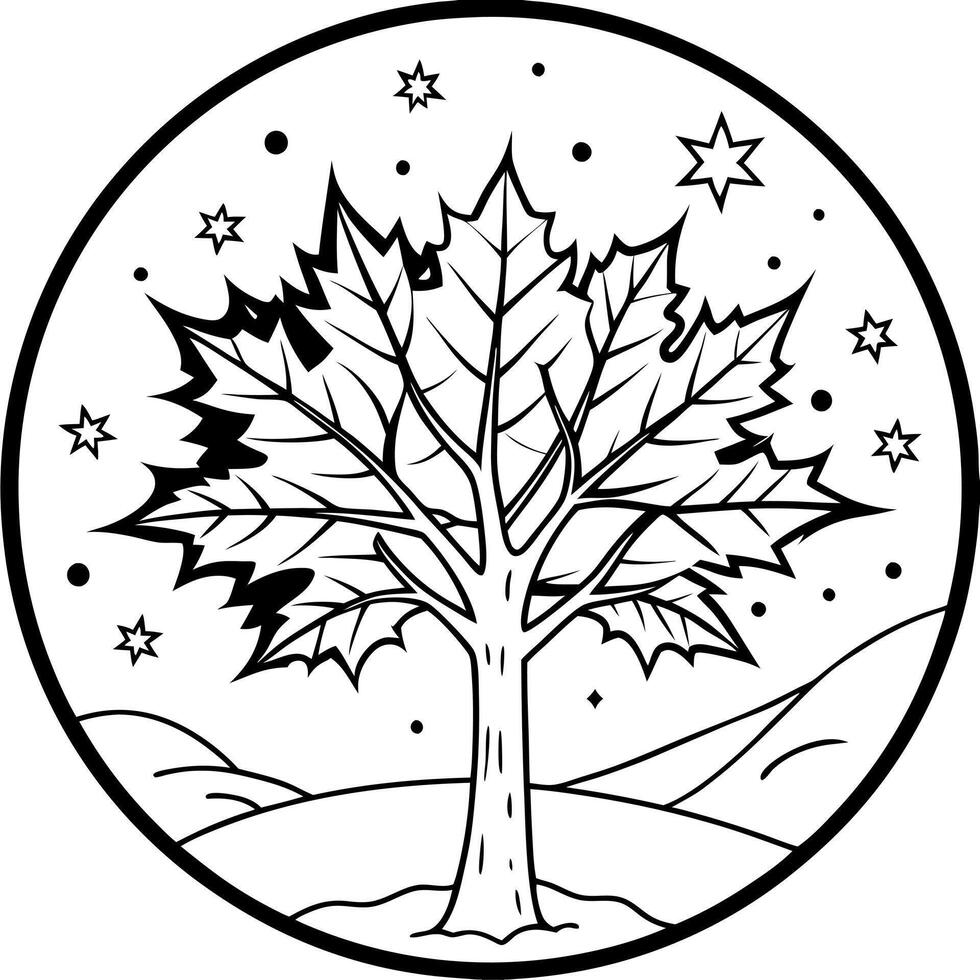 beautiful autumn fantasy - maple tree in fall season and full moon with milky way star in night vector