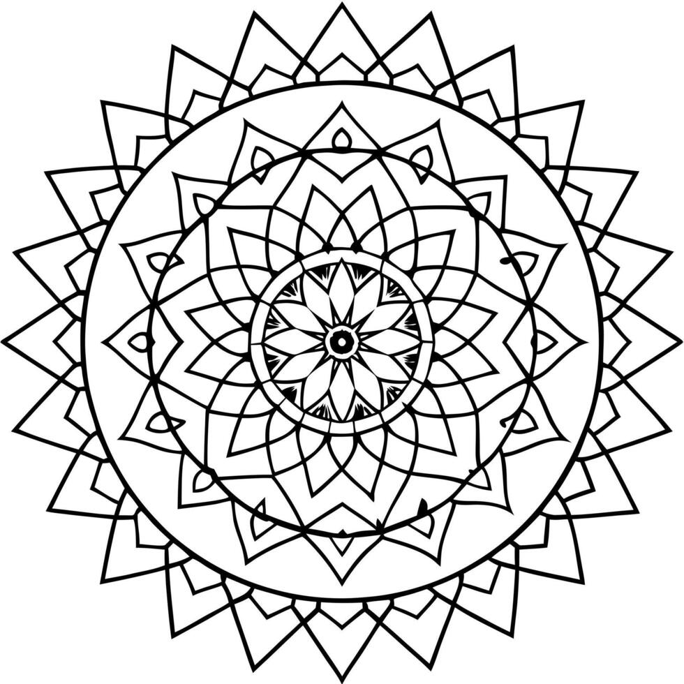 generate a circular mandala with repeating geometric shapes like triangles, squares, and circles vector