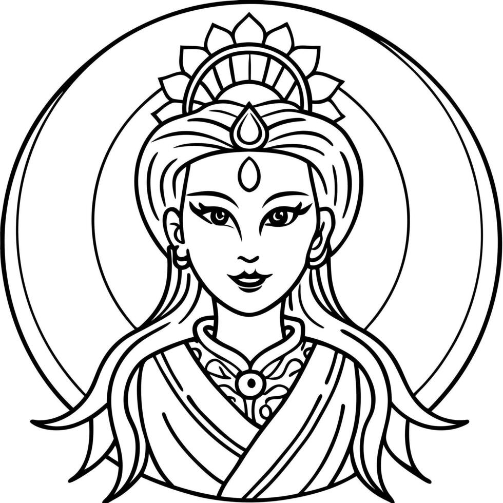 chinese moon goddess, illustration line art vector
