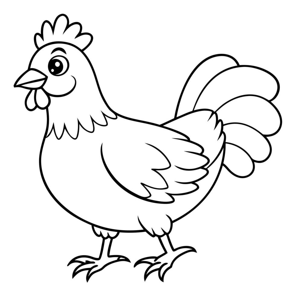 cartoon hen coloring book, illustration line art vector