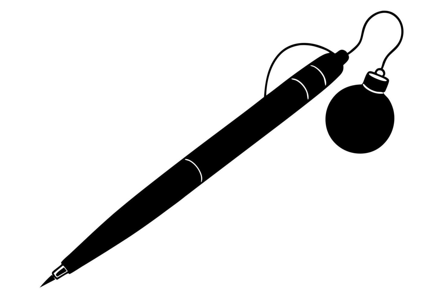 christmas pen with simple ornaments black silhouette on white background, illustration line vector