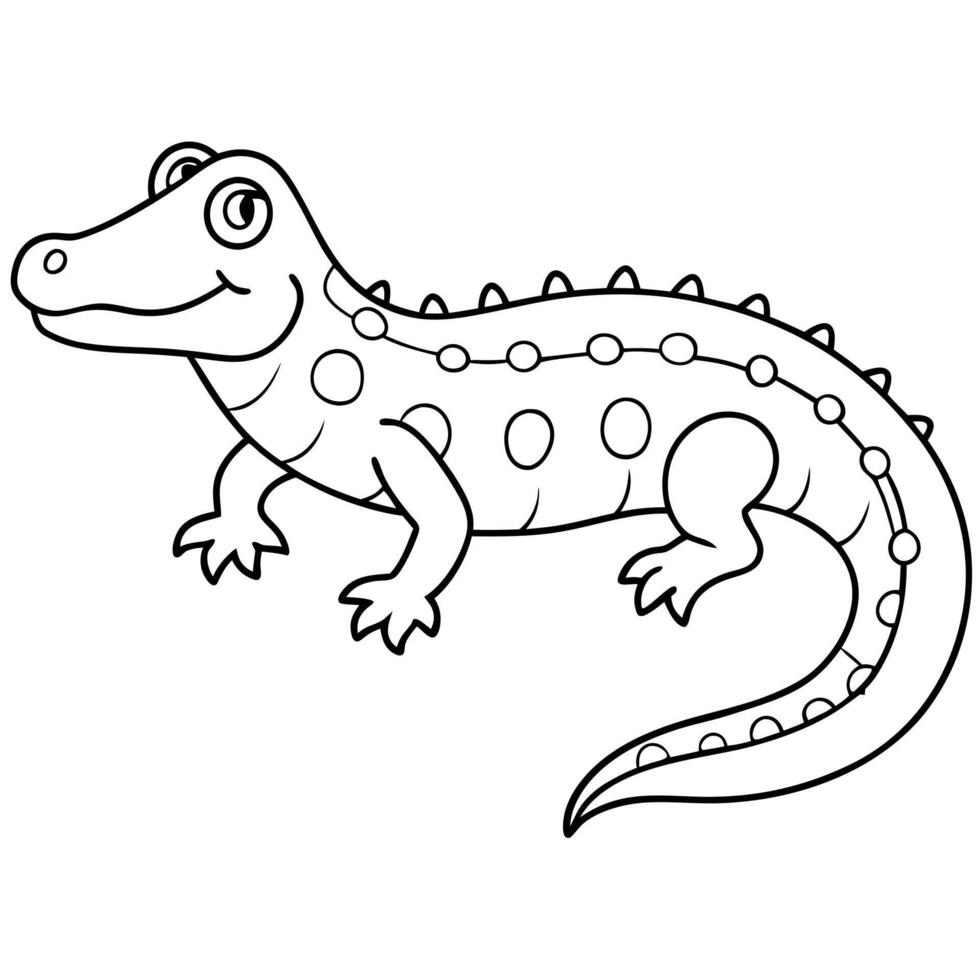a simple coloring page line art illustration of an intricate crocodile with bold lines, designed as vector