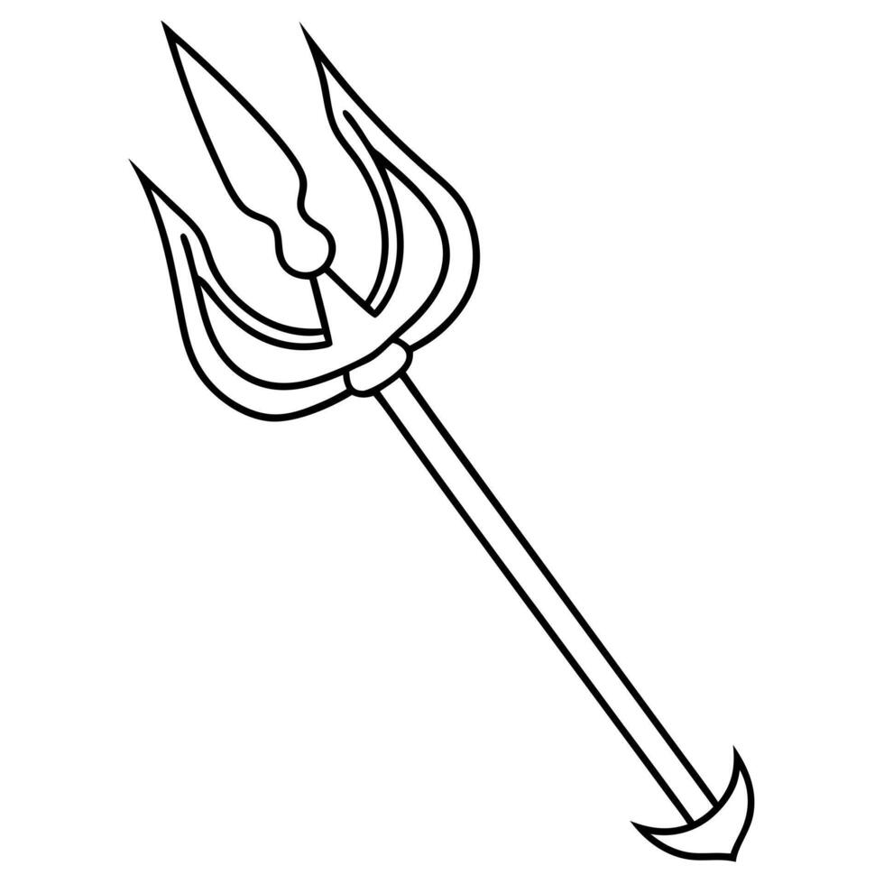trident , pure white background, illustration line art vector
