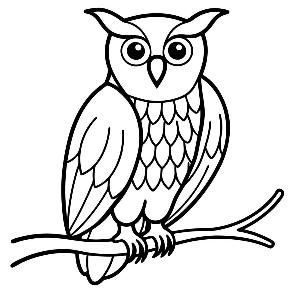 buho encima de una rama de un arbol, illustration line art vector