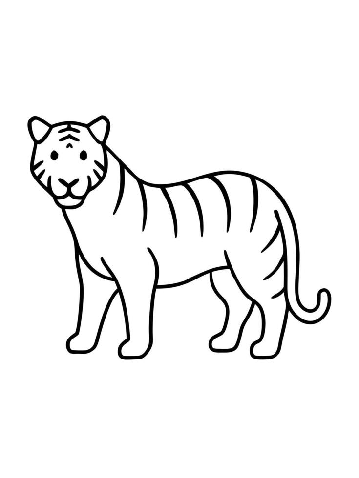 tiger with nature, illustration line art vector