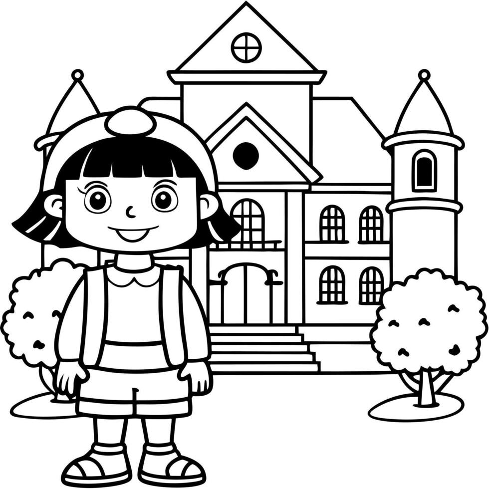 dora the explorer at the school, illustration line art vector
