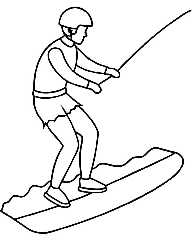 a coloring page of an wakeboarding with no color just black lines, illustration line art vector