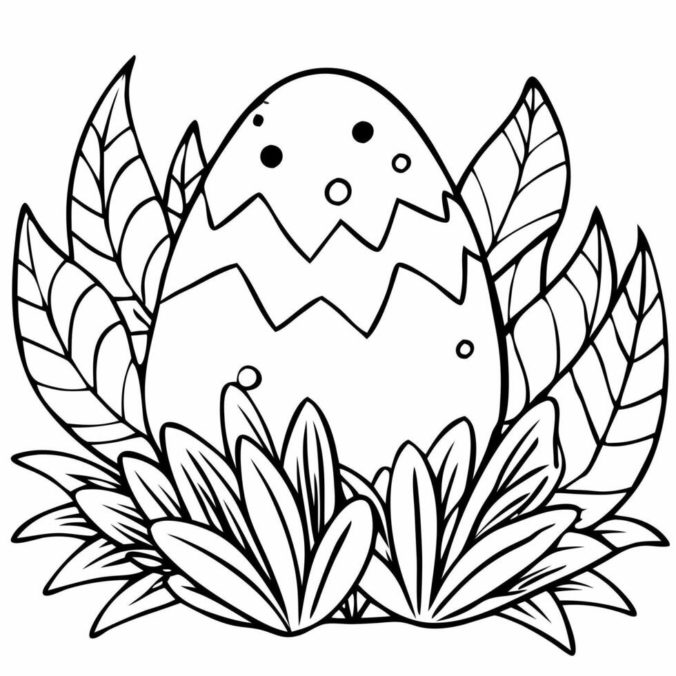 a dinosaur egg in the bushes, illustration line art vector