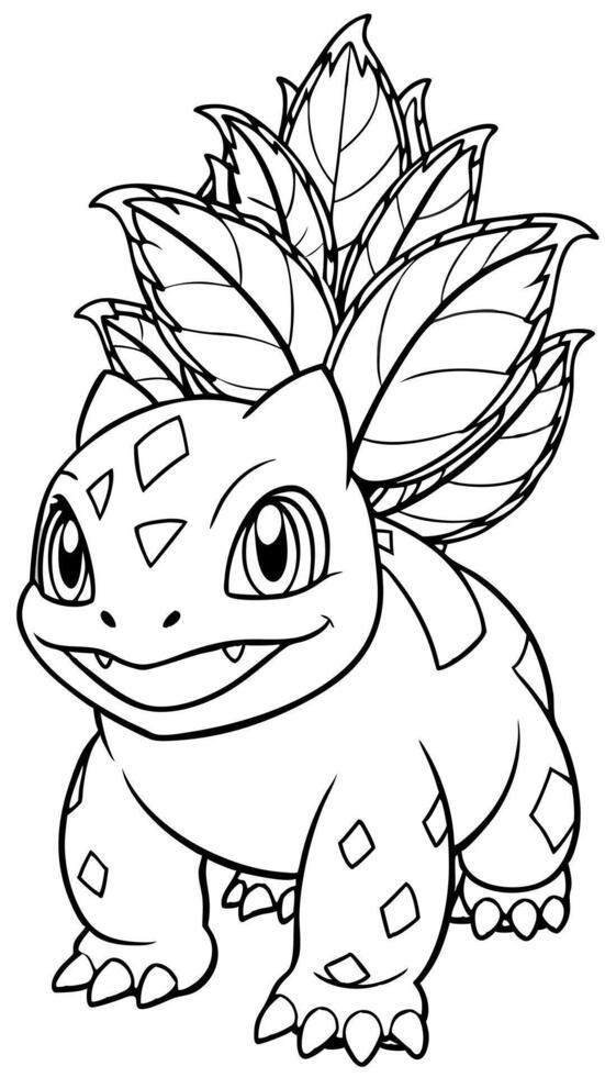 ivysaur pokemon evolving into venusaur pokemon, illustration line art vector