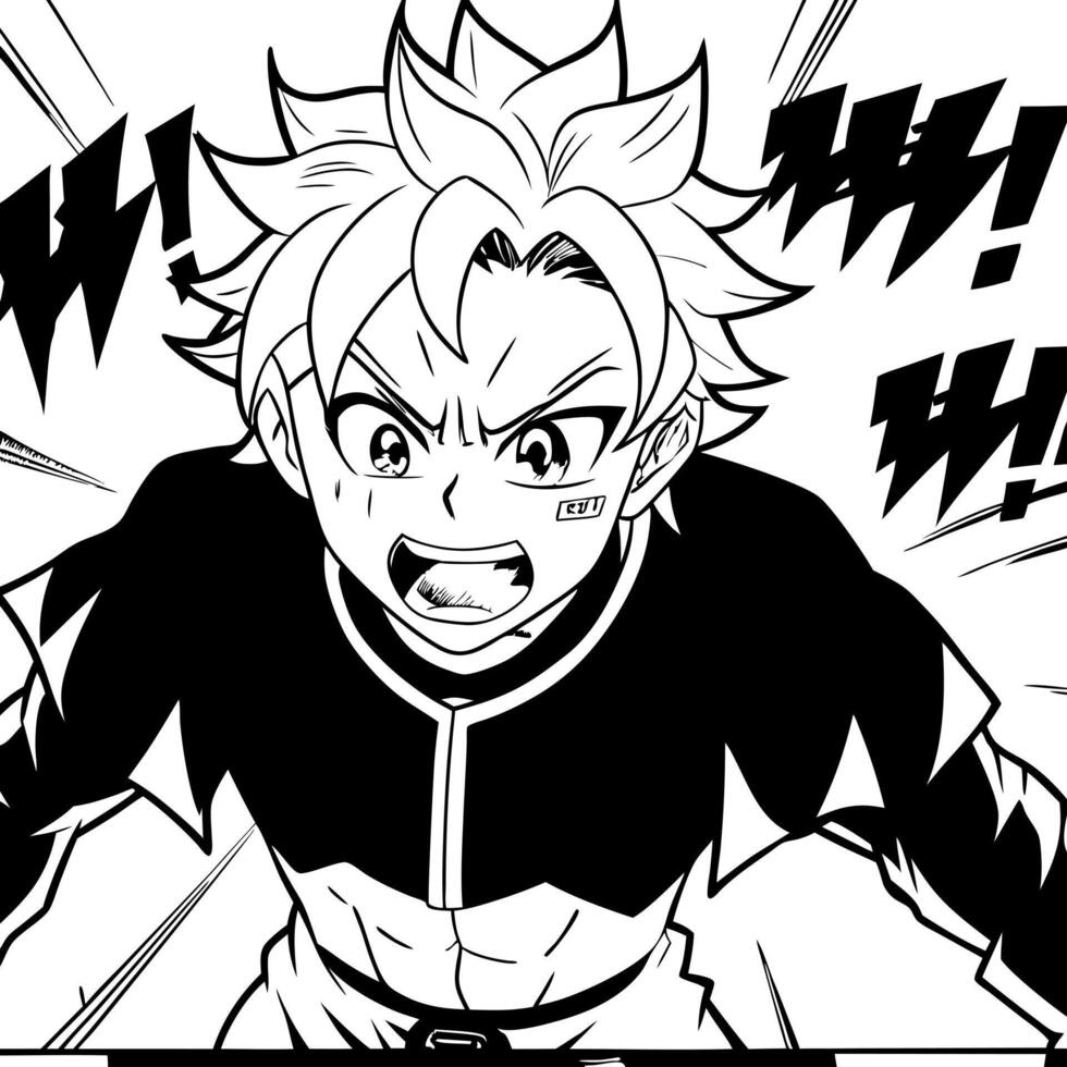 a panel from an anime manga showing zenitsu at demon slayer being badass, he is in the middle of vector