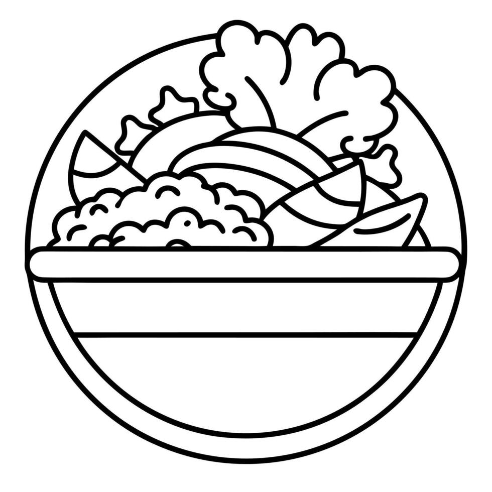 grilled chicken salads icon for fast food related on white background, illustration line art vector