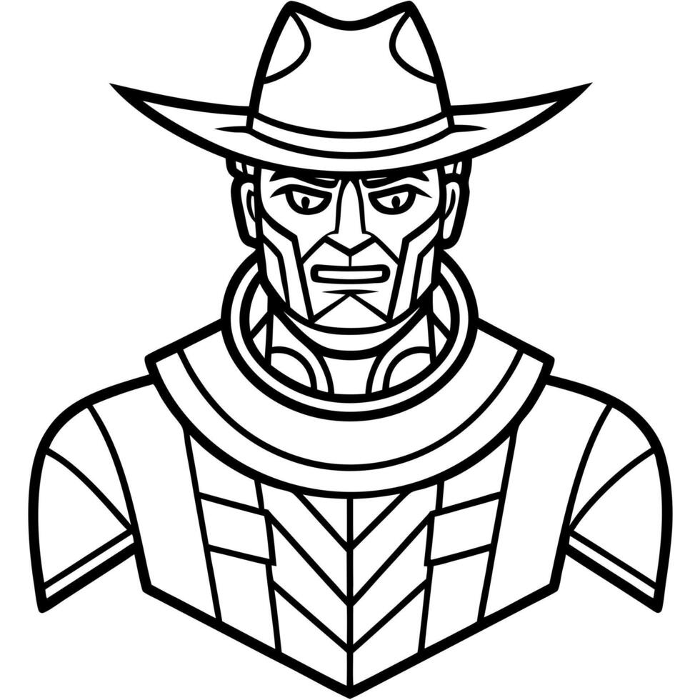 apocalyptic cyborg cowboy, illustration line art vector