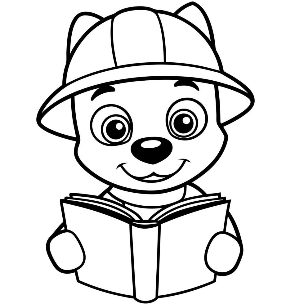 paw patrol marshall reading a book with original paw patrol sign on helmet, illustration vector