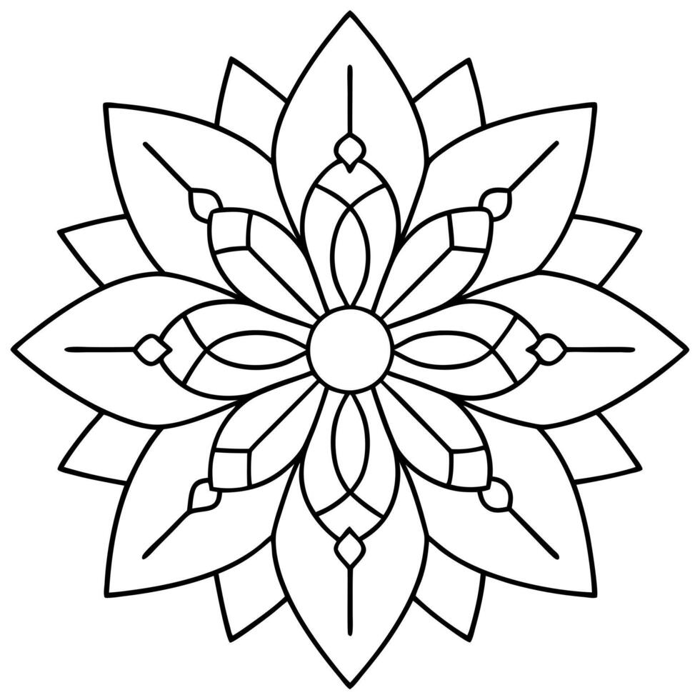coloring pages for kids, bold line art, a lotus flower mandala with symmetrical geometric patterns, vector