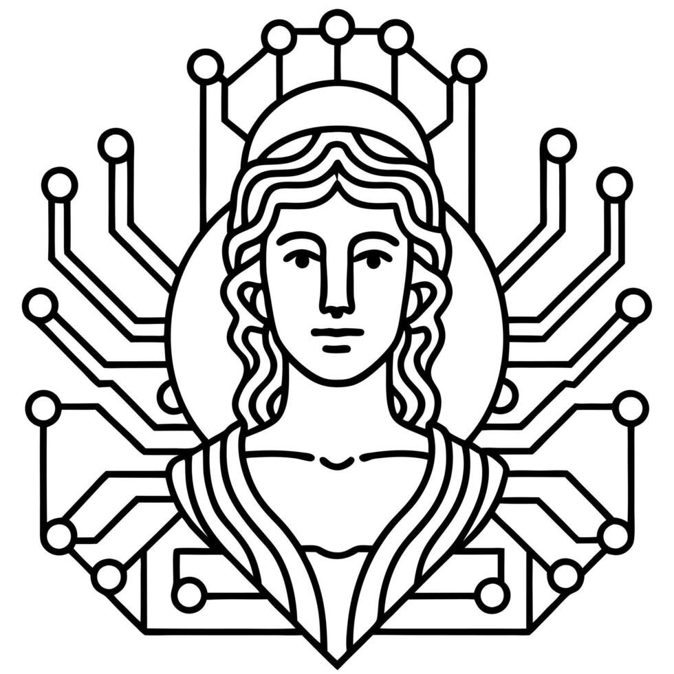 a minervae statue logo with computer chips in it better if its simple or just outlines, vector