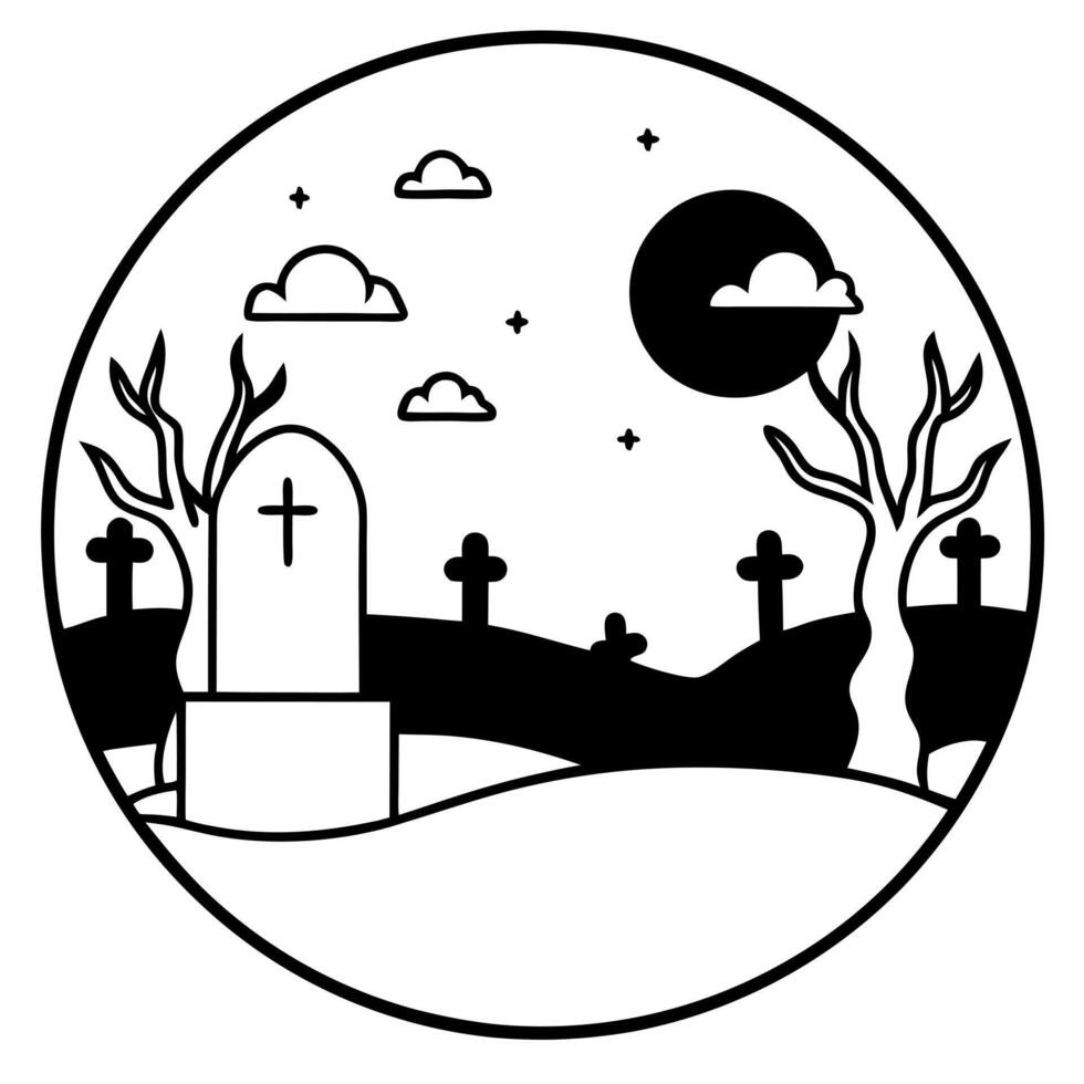 halloween cemetery landscape with zombie hands and tombstones, background halloween holiday vector