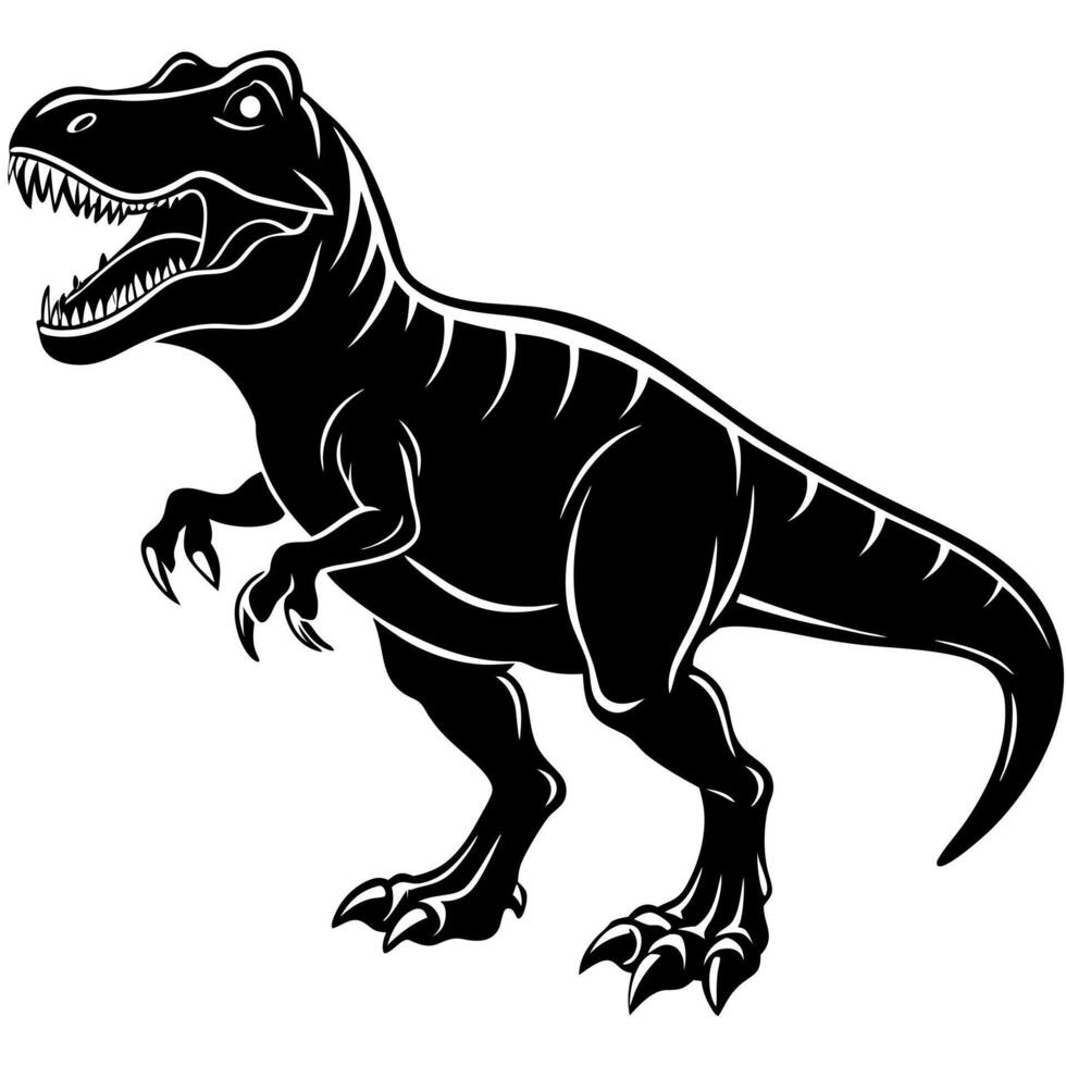 black tyronnosaurus silhouette illustration, solid white background, illustration vector