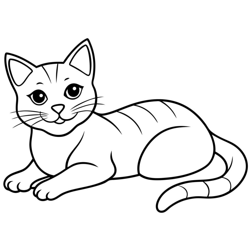 2d, cute cat lying down and looking at the camera, illustration line art vector