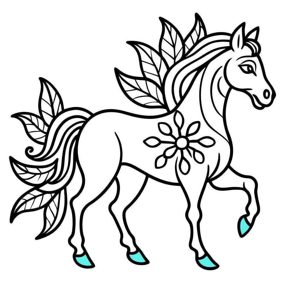 design a stylized horse illustration composed of intricate, flowing lines and organic shapes the vector