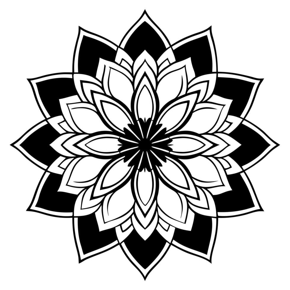 black lily lotus mandala silhouette illustration, solid white background, vector