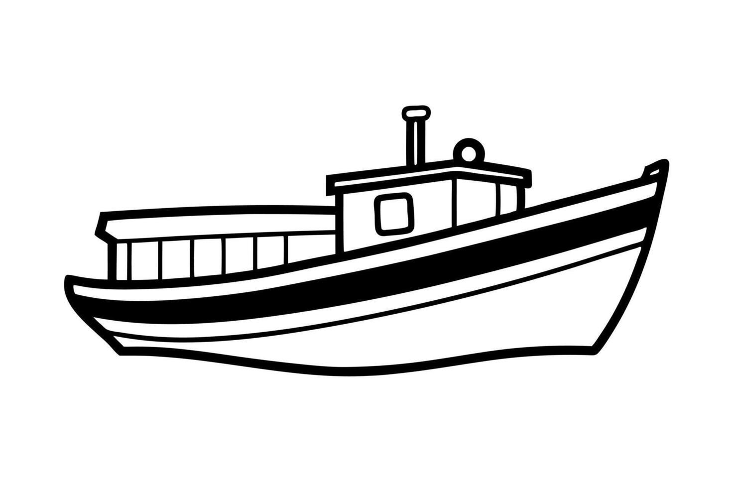 a vintage boat silhouette icon on white background, illustration line art vector
