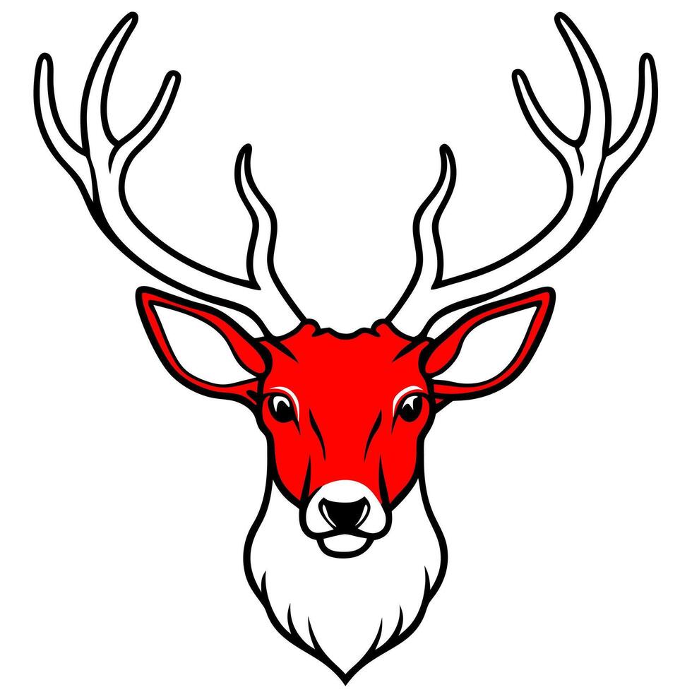 a red deer head with white background, illustration line art vector