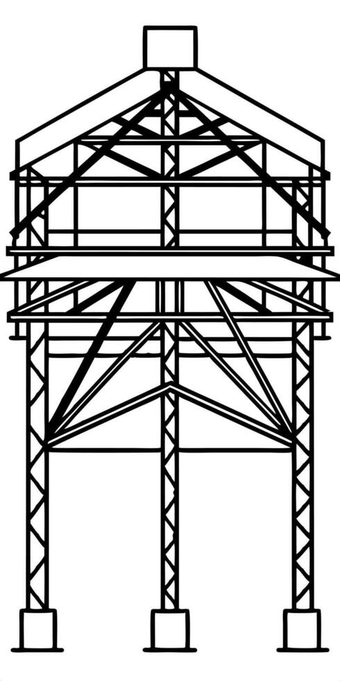 a detailed black and white illustration of steel and metal constructions, focusing on vector