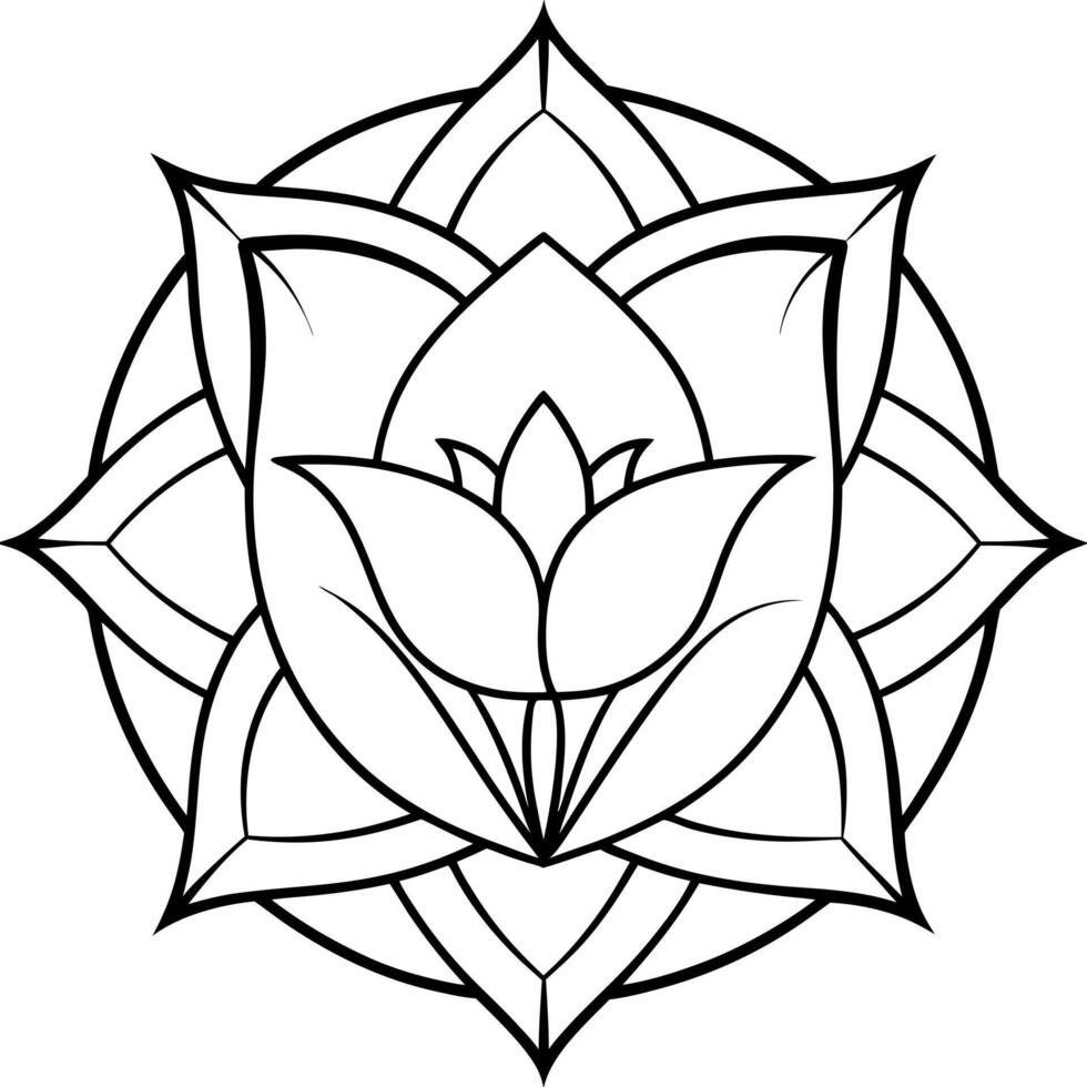 bold line art, a calla lily at the heart, surrounded by layers of petals and intricate geometric vector