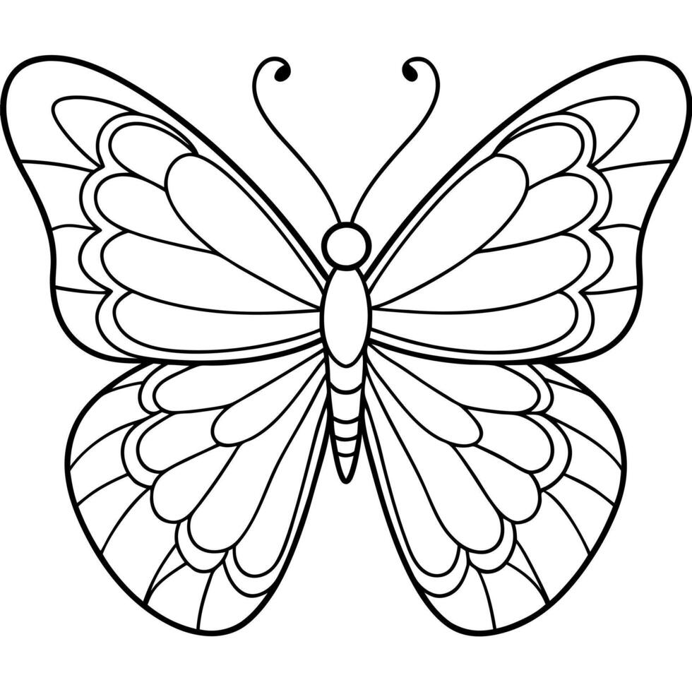 a coloring page drawning style like of butterfly with pattern well defined inside black and white vector