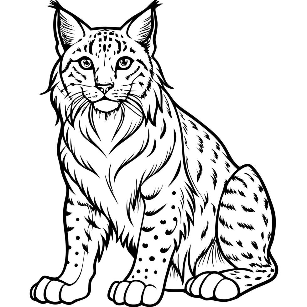bobcat sit design, withe outline , black background, illustration line art vector