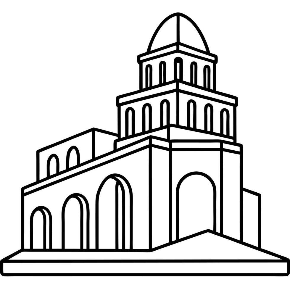a building that looks like a giant toy or a playful sculpture, illustration line art vector