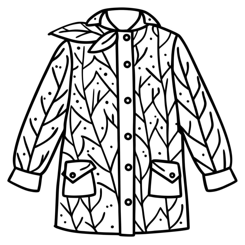 campera de lluvia con hojas, illustration line art vector