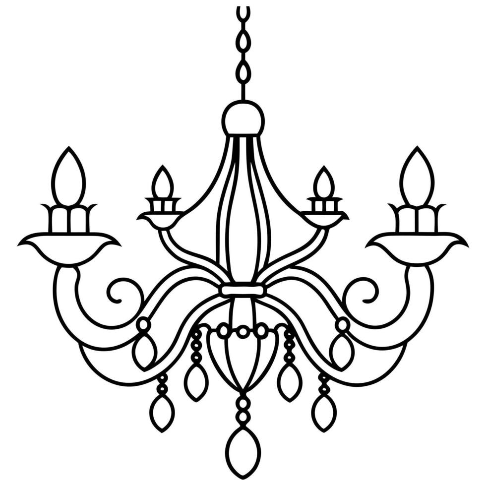a beautiful chandelier with crystals, illustration line art vector