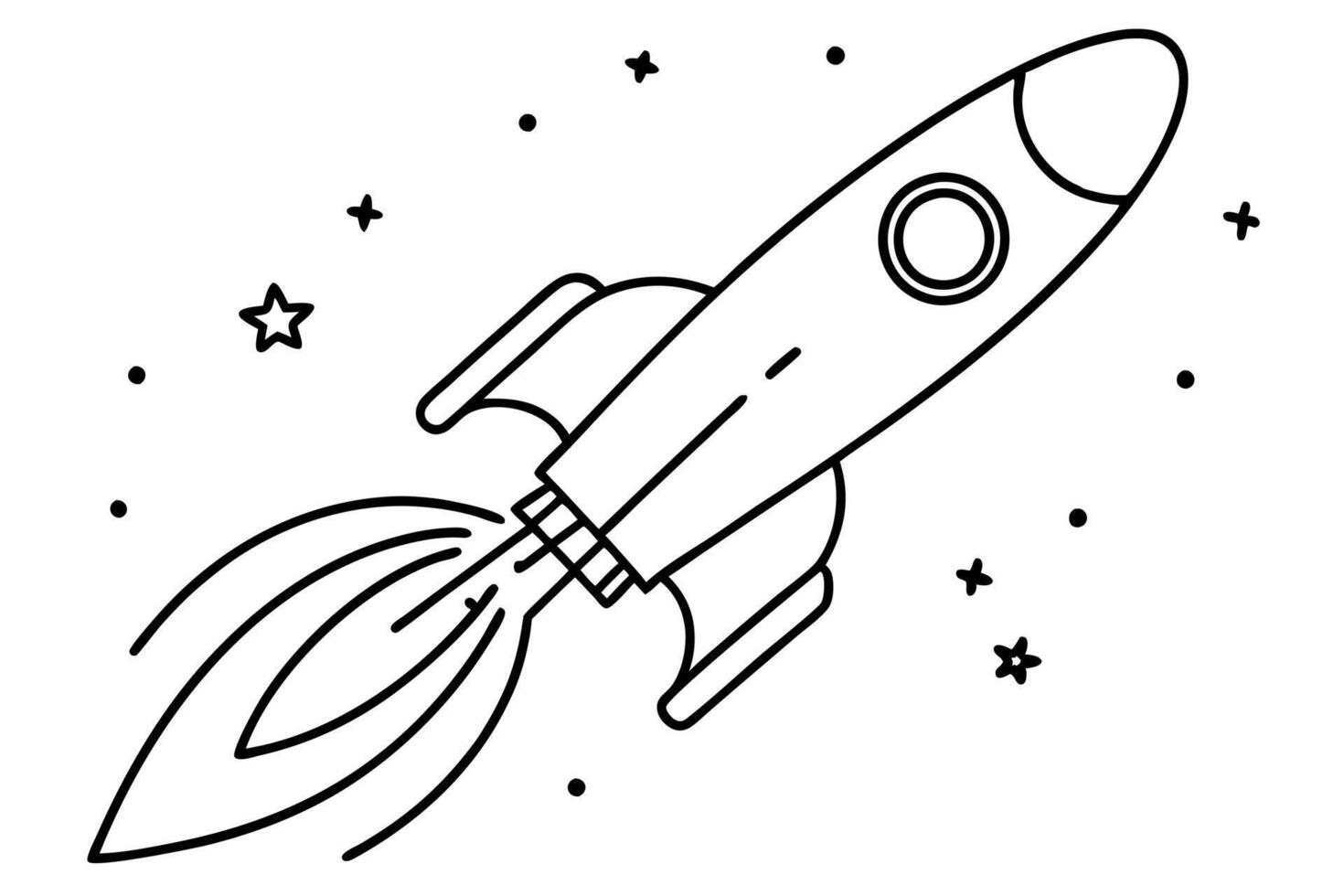 the rocket is flying so fast that it leaves the galaxy, illustration line art vector