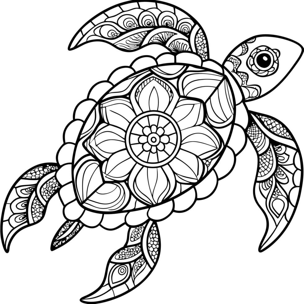 a sea turtle with a shell covered in mandala patterns, including floral and geometric shapes the vector