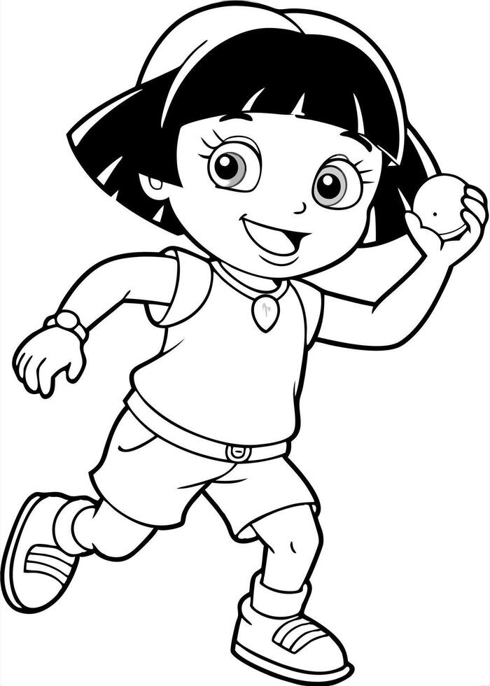 dora the explorer is playing, illustration line art vector
