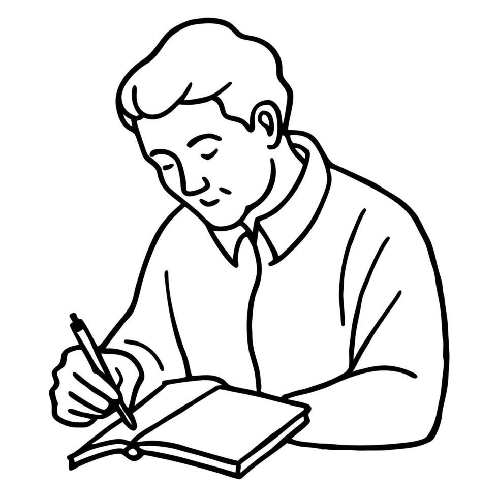 daddy writes in his notebook, illustration line art vector