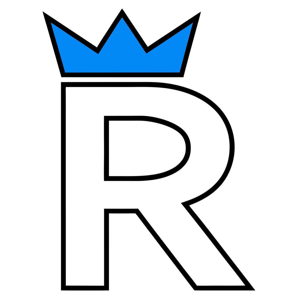 letter r with straight upper geometry similar to a crown points blue, illustration line art vector