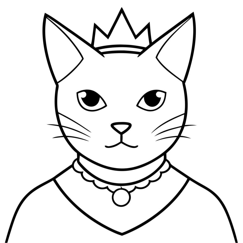 a close-up portrait of a grey cat wearing a golden crown and a diamond-encrusted necklace the cat vector