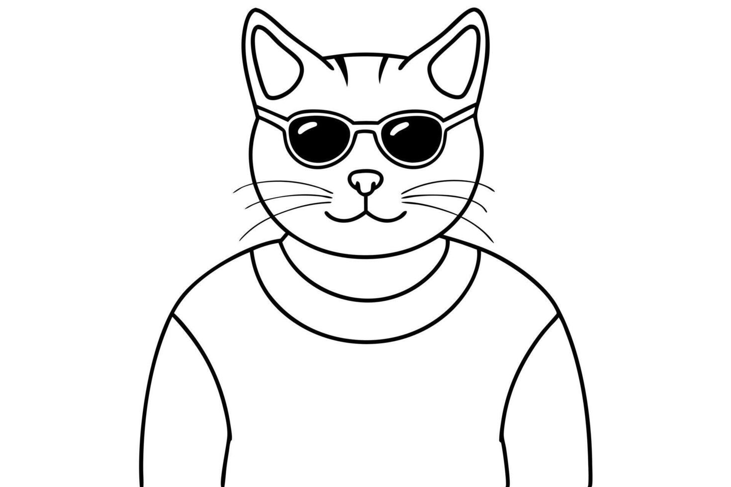 cat wearing sunglasses, witht shirt design, illustration line art vector