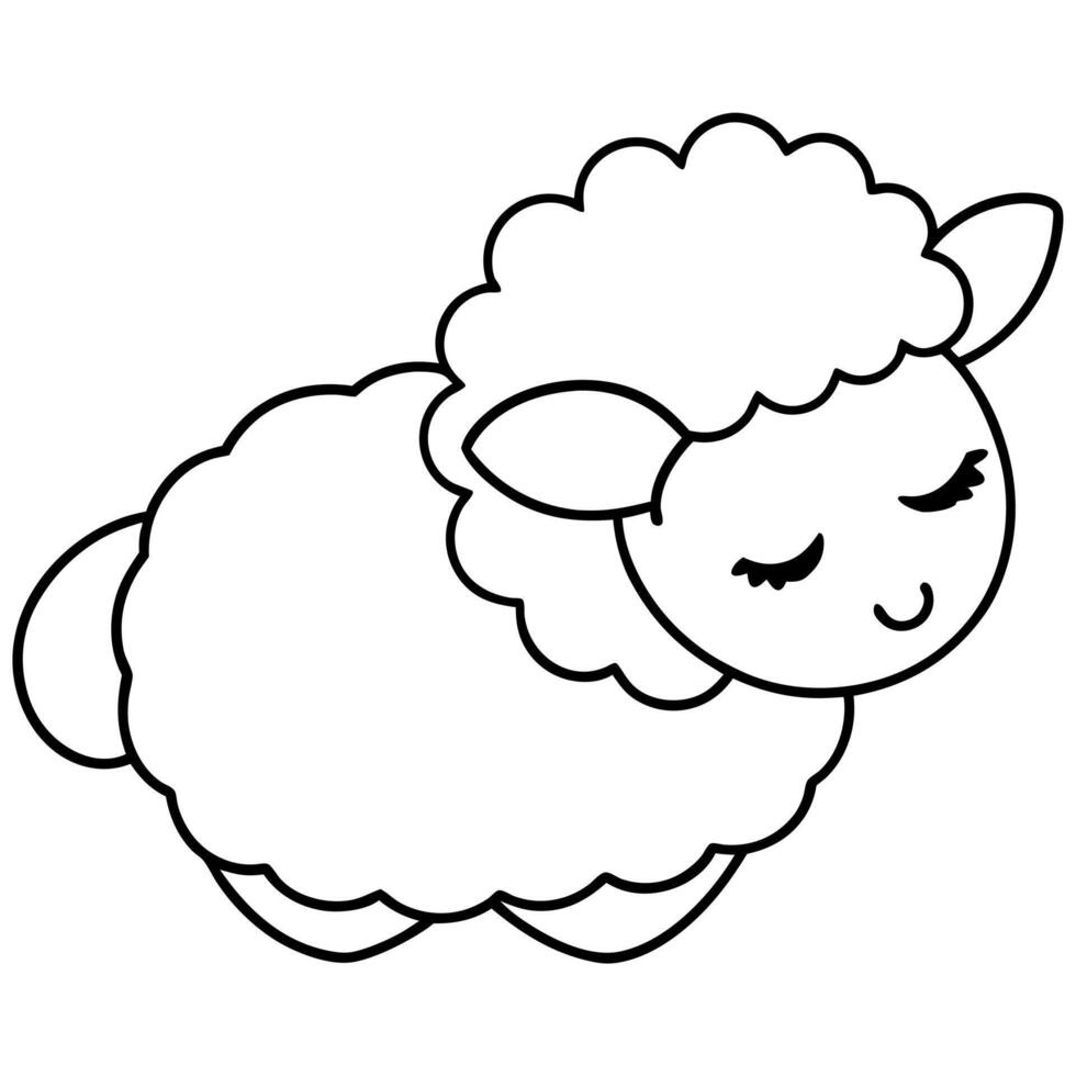 a cute baby sheep sleeping, illustration line art vector