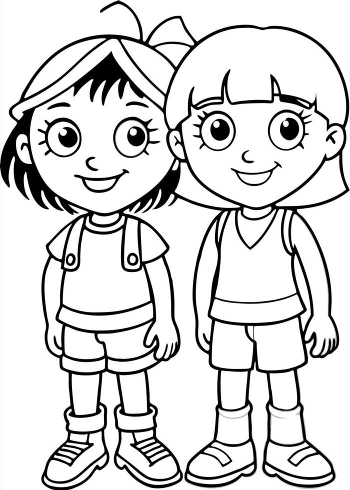 dora the explorer and friend, illustration line art vector