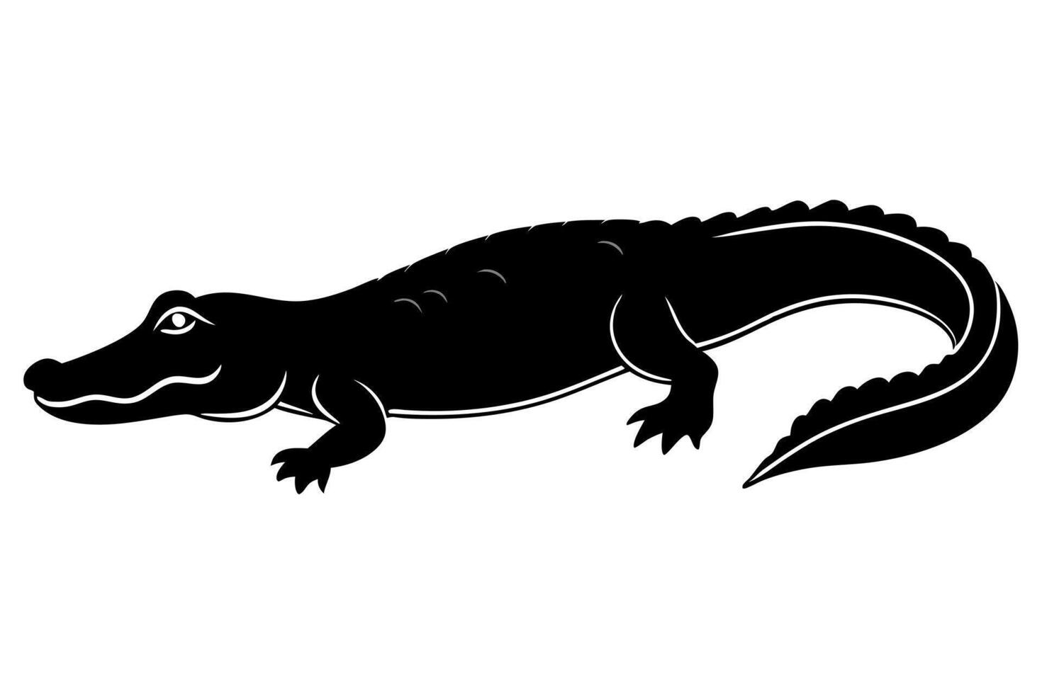 alligator silhouette on white background, illustration line art vector