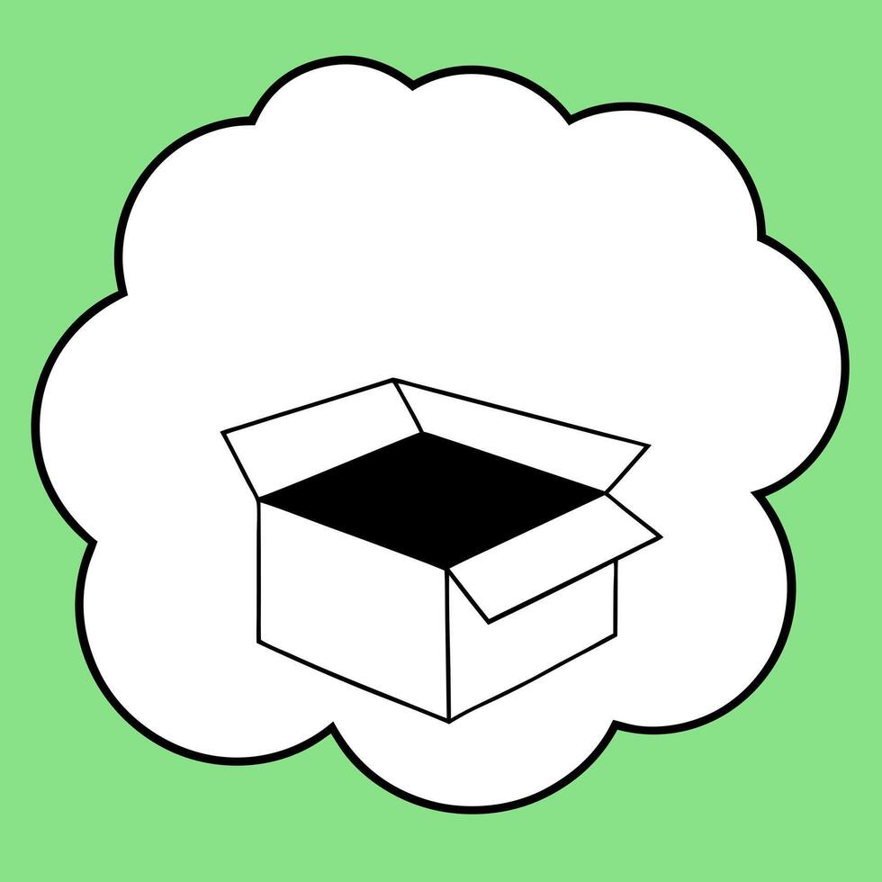 opened box with blank thought bubble over green wall background with reflection , think outside the vector
