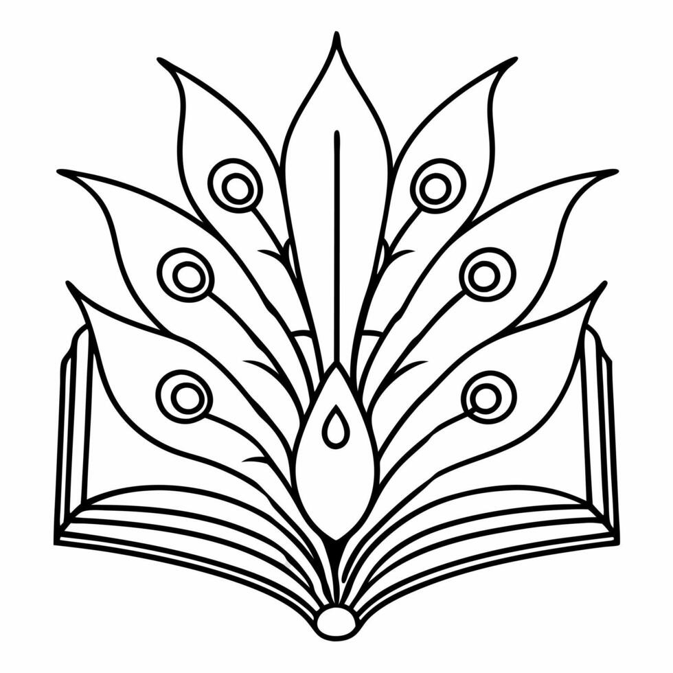 drawing of pages of an open book in the form of peacock feathers, peacock, illustration line vector