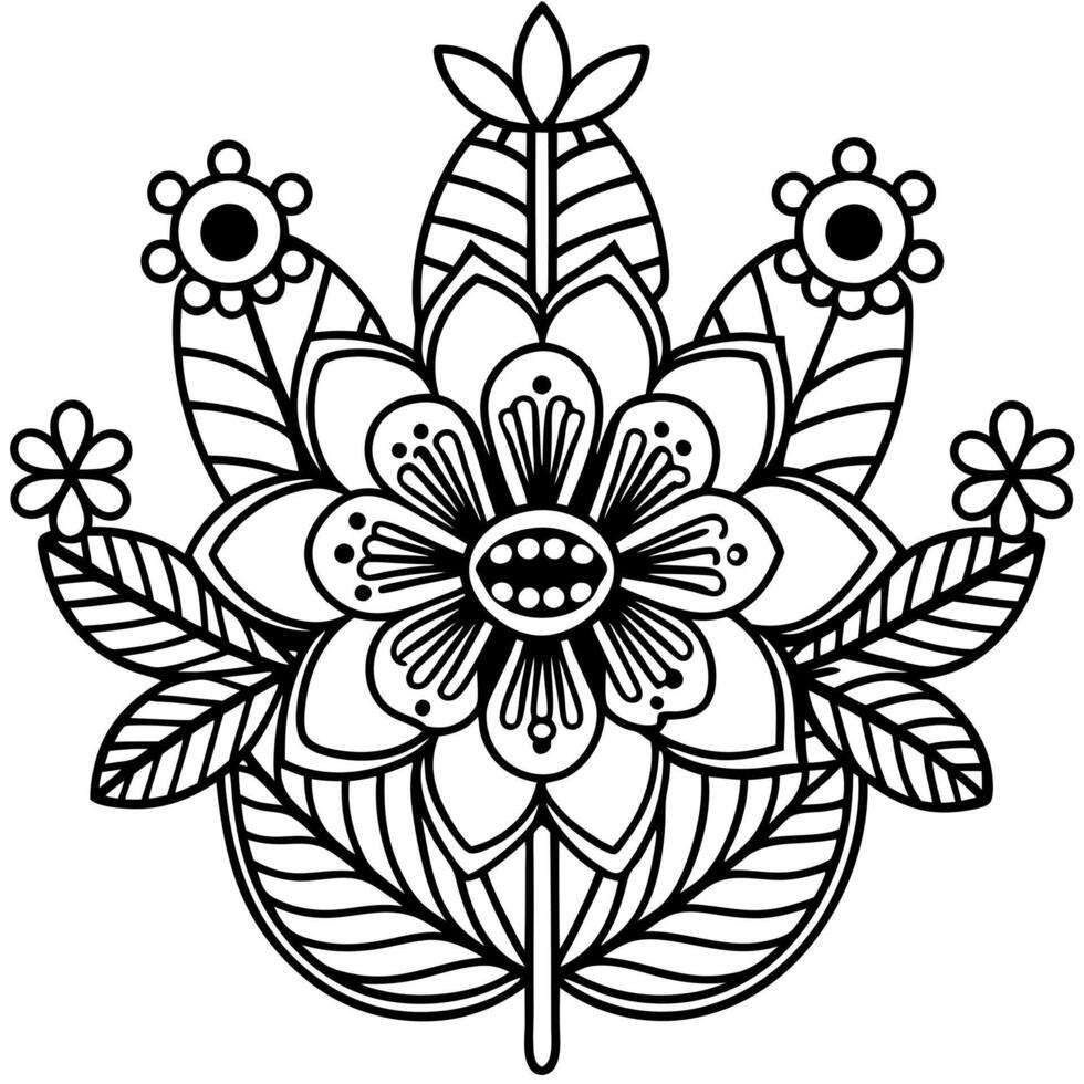 scandinavian folk pop art floral design, illustration line art vector